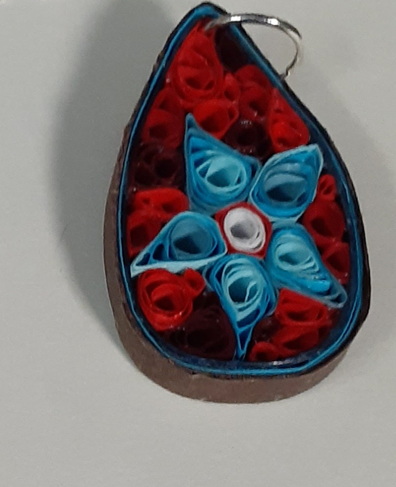 Floral Quilled Teardrop Shaped Pendant, Single Blossom