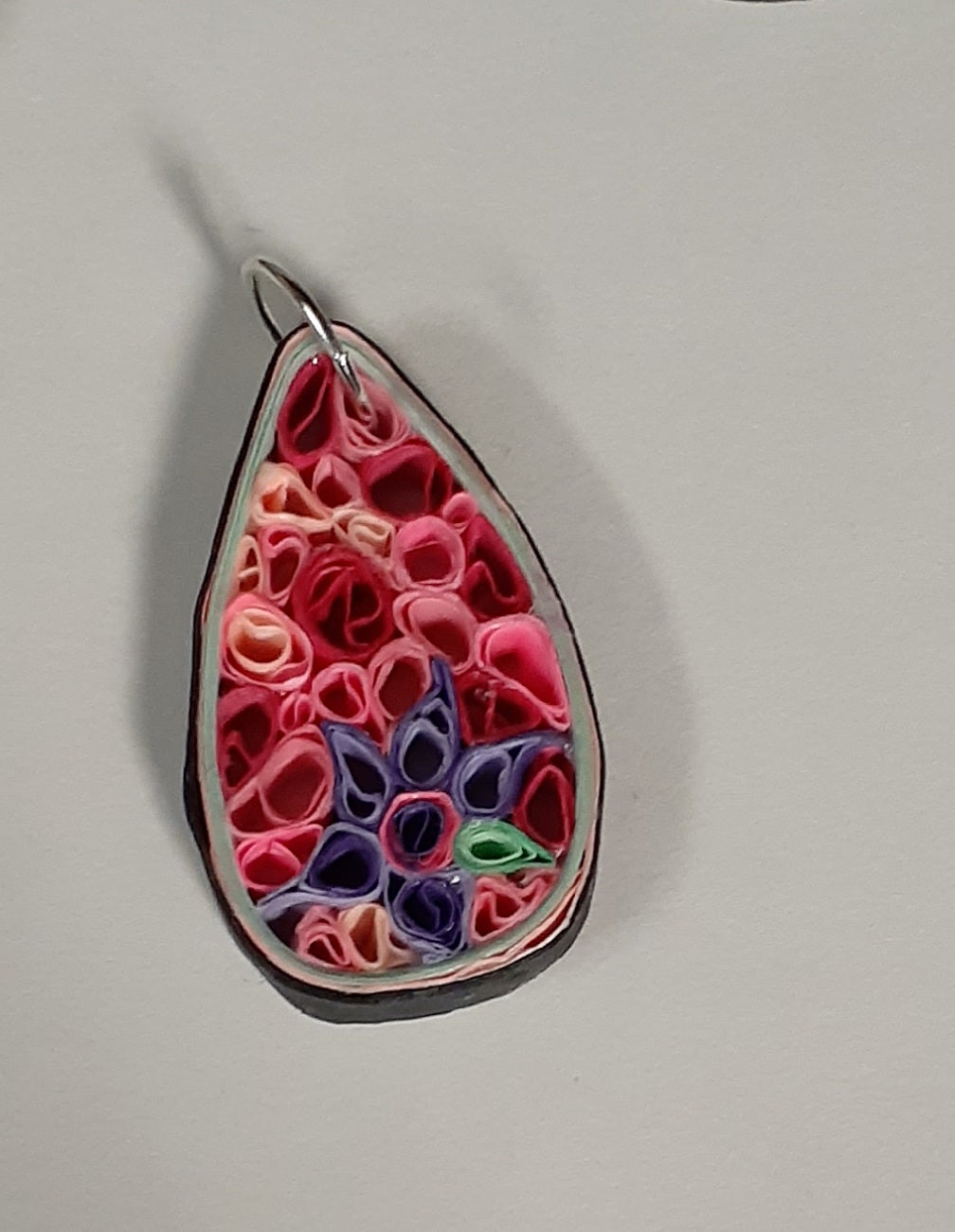 Floral Quilled Teardrop Shaped Pendant, Single Blossom