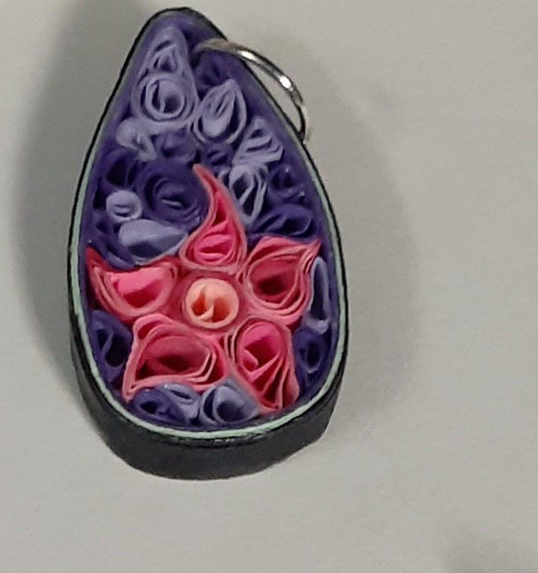 Floral Quilled Teardrop Shaped Pendant, Single Blossom