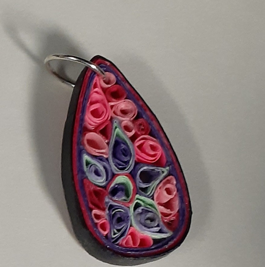 Floral Quilled Teardrop Shaped Pendant, Single Blossom