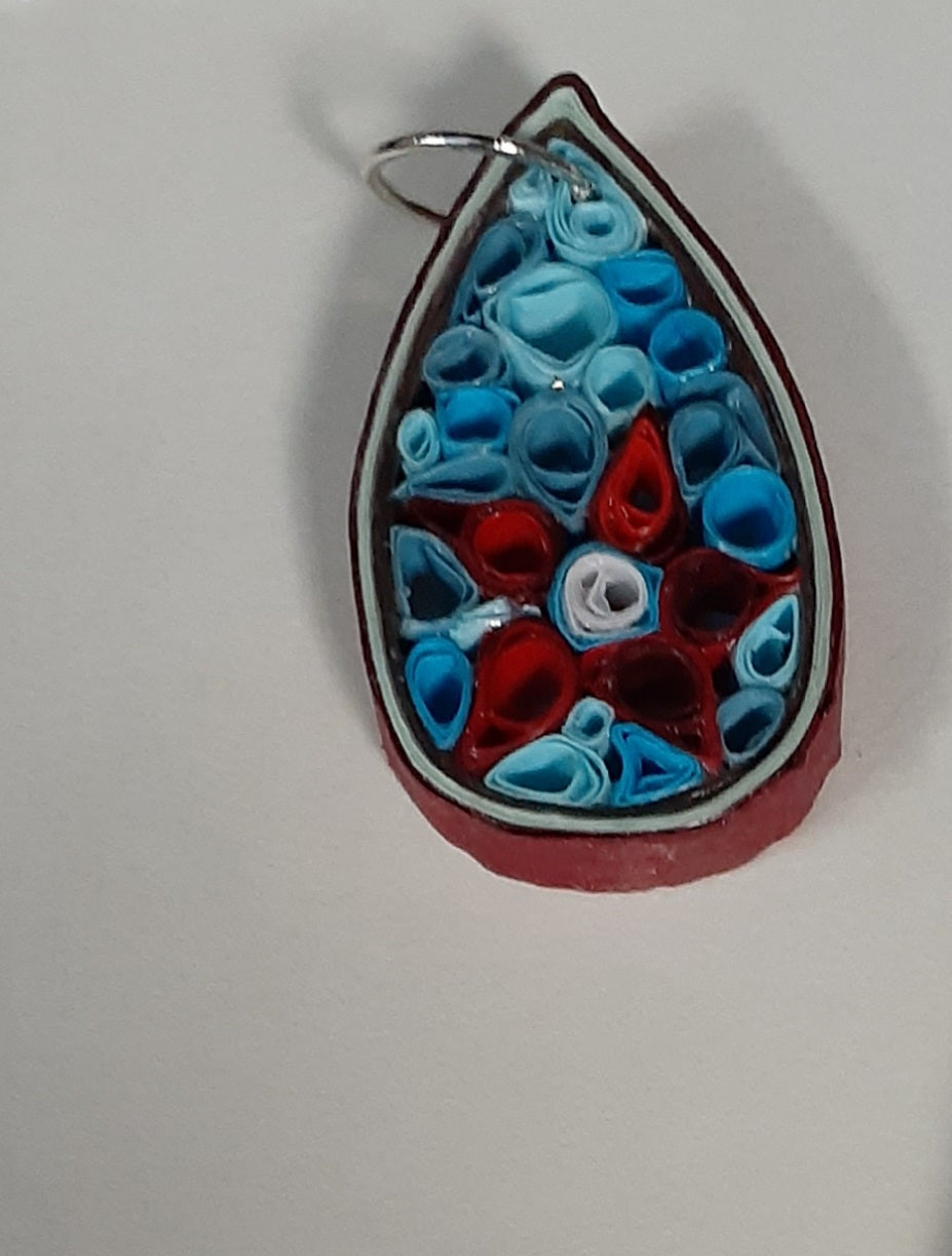 Floral Quilled Teardrop Shaped Pendant, Single Blossom
