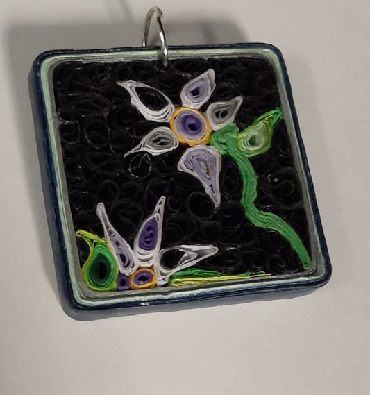 Quilled Paper Pendant - Silvery white and black